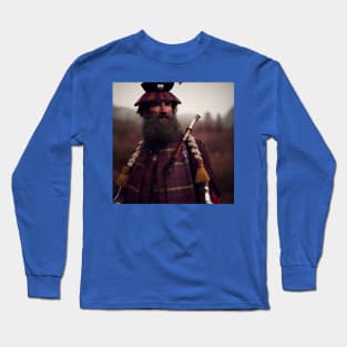 Scottish Highlander in Clan Tartan Long Sleeve T-Shirt